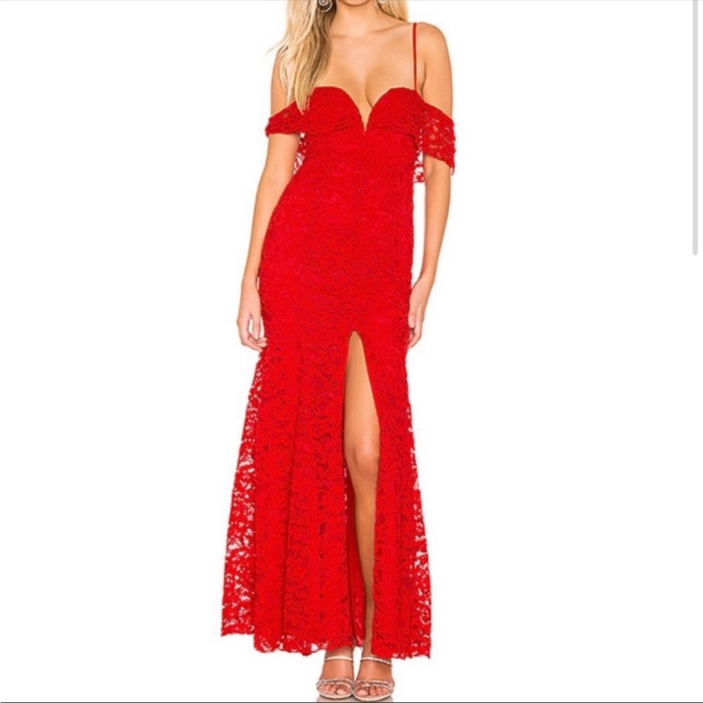 Majorelle Angelique red lace maxi dress gown revolve